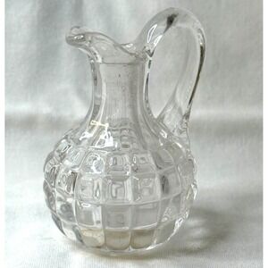 Vintage Duncan & Miller Block Pattern Glass Teardrop Cruet Oil or Vinegar 3"